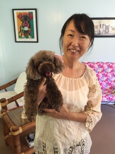 Pawfect Dog Grooming Owner/groomer Yuka Thompson with her cute as a button Azuki
