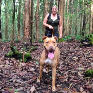 Lava Dogs Hawaii fan, Maura, with her Pittie girl, Nya, enjoying a hike on a Labor Day 2015 at Kalopa Horse Trail.